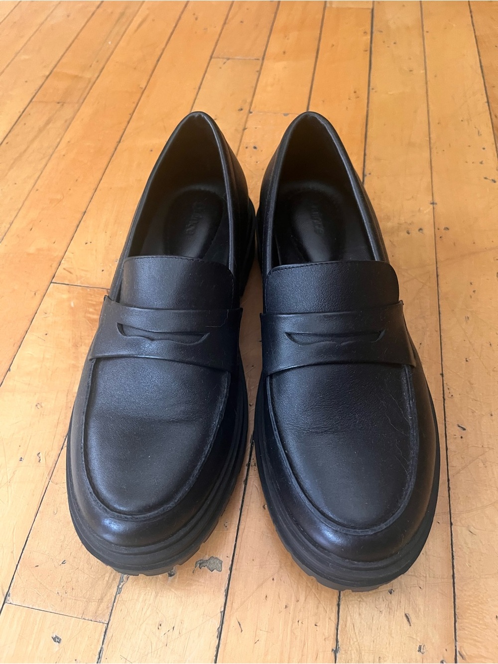 Quince Black Leather Women's Penny Loafers